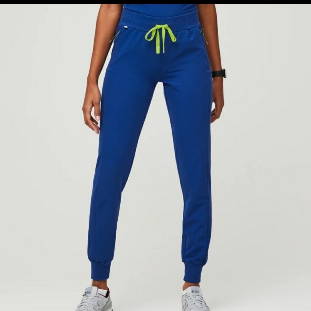 Figs Blue Joggers with Green Drawstring
